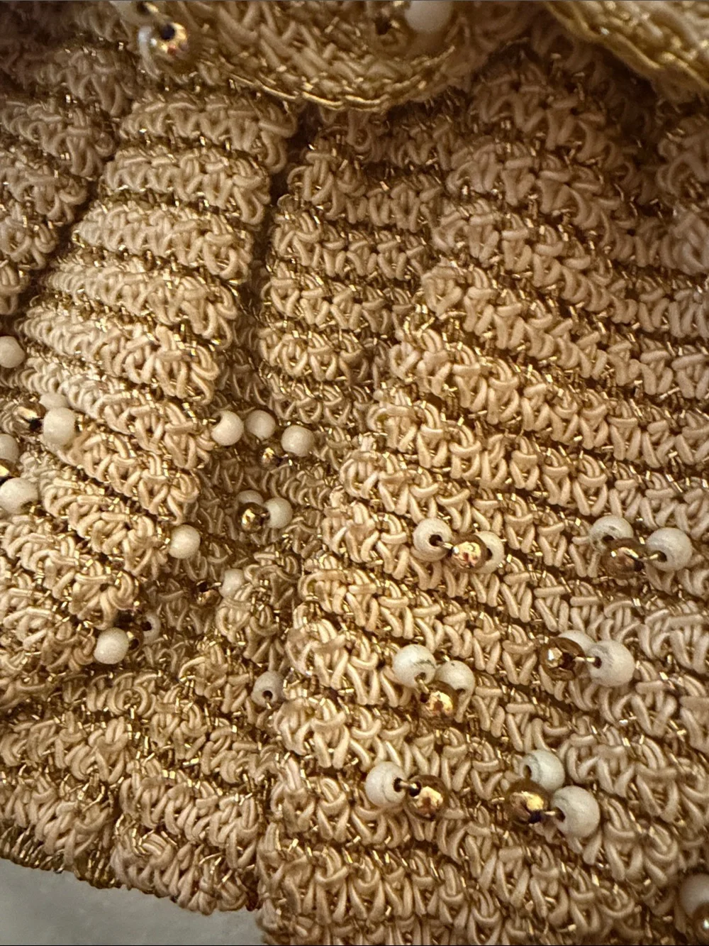 Beaded crochet Evening Clutch in Gold EUC , vintage 1940